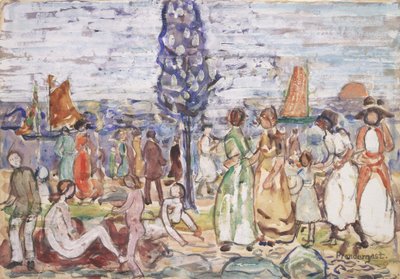 Strand mit blauem Baum von Maurice Brazil Prendergast